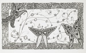 Illustration till berättelsen, "Mästerkatten eller puss i stövlar". En fjärilsdesign. av Harry Clarke