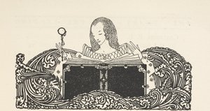 Illustration som visar en kvinna som läser en bok, högst upp på innehållssidan. av Harry Clarke