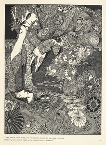 "Jorden blev mörk och dess gestalter gick förbi mig, som fladdrande skuggor ... Morella." Illustration till berättelsen 