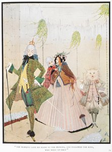 "Markisen gav sin hand till furstarna och följde efter kungen, som gick upp först." Illustration till berättelsen, 