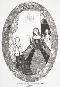 "Vad är det här jag ser?" sa hennes mamma." Illustration till berättelsen "fen". av Harry Clarke
