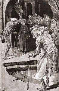 Lilla Dorrit. Illustration av Harry Furniss till Charles Dickens roman Little Dorrit, från The Testimonial Edition, publicerad 1910. av Harry Furniss
