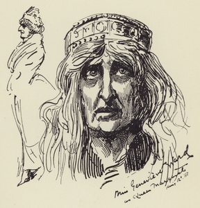 Miss Genevieve Ward som drottning Margaret av Harry Furniss