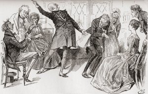 Mr. Micawber uppnår Heeps fall. "Den triumferande blomstring med vilken Mr. Micawber befriade sig från orden, hade en kraftfull effekt i att skrämma modern, som ropade mycket upprörd: "Ury! Ury! Var 