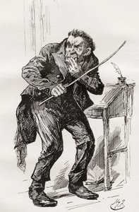 Mr Squeers. Illustration av Harry Furniss till Charles Dickens-romanen Nicholas Nickleby, från The Testimonial Edition, publicerad 1910. av Harry Furniss