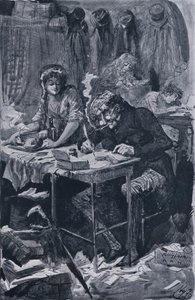 Den tiggande brevskrivaren (litho) av Harry Furniss