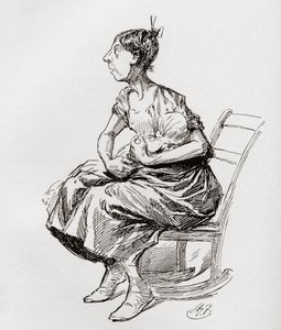 Tilly Slowboy. Illustration av Harry Furniss till novellen The Cricket on the Hearth från The Christmas Books av Charles Dickens, publicerad i The Testimonial Edition från 1910. av Harry Furniss