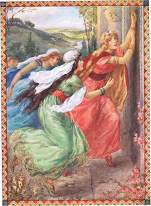 Emer nådde dörren först (från Champions Portion) (färglitografi) av Harry George Theaker
