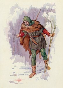 "Ha!" ropade skogvaktaren Herbert, "det har skett ett mord här!" (färglitografi) av Harry George Theaker