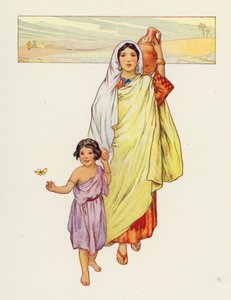 Hagar och Ismael drog ut i vildmarken (färglitografi) av Harry George Theaker