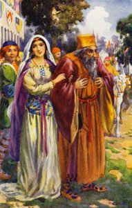 "Han såg juden Isaac och hans vackra dotter Rebecca" (färglitografi) av Harry George Theaker