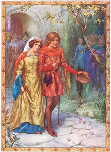 Han gifte sig med en dam av hög börd (ur The Story of Gamelyn) (färglitografi) av Harry George Theaker