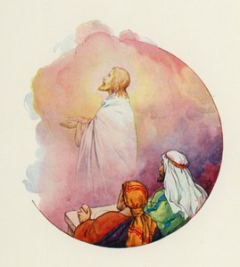 Han skildes från dem och fördes upp till himlen (färglitografi) av Harry George Theaker