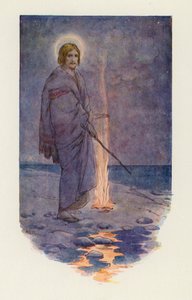 Jesus stod på stranden (färglitografi) av Harry George Theaker