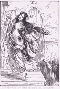 En vacker jungfrugudinna började dansa på en klangbotten (Den höga himlens slätt) (litografi) av Harry George Theaker