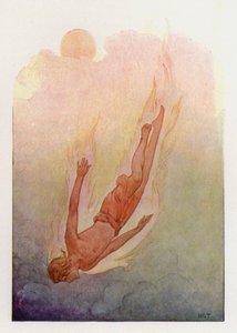 Phaeton med håret i lågor, faller ner i en djup sval flod (färglitografi) av Harry George Theaker