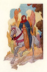 Prinsessan Guinevere rider (färglitografi) av Harry George Theaker