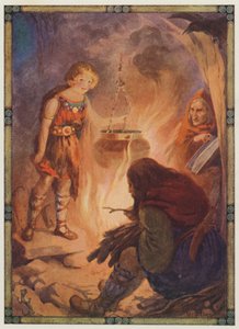 "Hon tyckte att allt var som det skulle vara", Taliesin (färglitografi) av Harry George Theaker