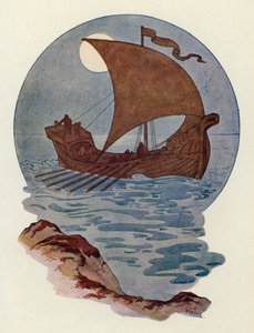 Hon var byggd som ett nordiskt krigsskepp (färglitografi) av Harry George Theaker