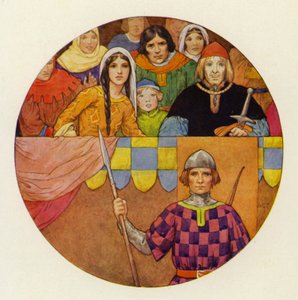 Det var en strålande samling riddare och damer uppe på läktaren (färglitografi) av Harry George Theaker