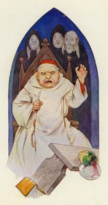 Det sägs att abbot Hugo rasade i vrede (färglitografi) av Harry George Theaker