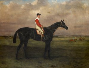 Chippendale-En kapplöpningshäst med jockey på Newmarket Racecourse, ca 1874 (olja på duk) av Harry Hall