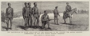 Störningarna i Sydafrika, män från livvakten av Mr Osborne, den brittiska bosatta kommissionären i Zulus naturreservat av Harry Hamilton Johnston