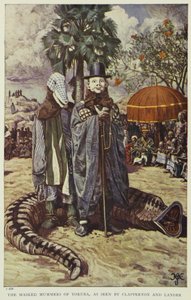 De maskerade mumrarna på Yoruba, sett av Clapperton och Lander, illustration från "Pioneers of West Africa", 1912 av Harry Hamilton Johnston