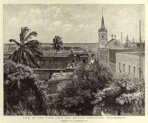 Utsikt över staden från det brittiska konsulatet, Mocambique av Harry Hamilton Johnston
