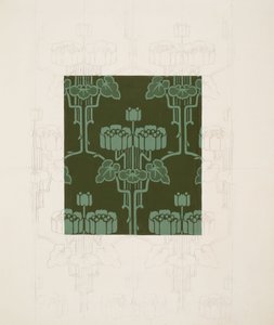 Design med blommor och löv (svart krita och gouache på papper) av Harry Napper
