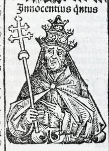 Porträtt av påven Innocentius IV (1195 - 1254) i Liber Chronicarum av Hartmann Schedel Nürnberg
