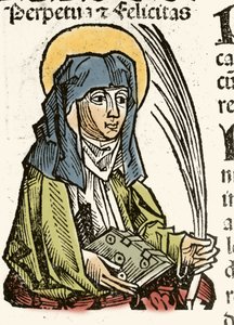 Representation av Saint Perpetuus, martyrskap i Kartago. xylografi av Hartmann Schedel "" Chronicles of Nuremberg"" 1493. av Hartmann Schedel