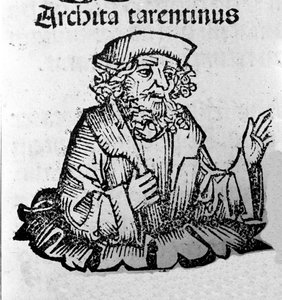 Den grekiske filosofen Archytas av Taranto (435-347 f.Kr.) filosof Pythagorician, matematiker, astronom. Xylografi av "" Chronicles of Nuremberg"" av Hartmann Schedel