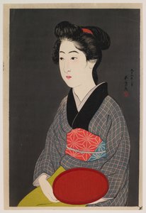 Servitris som håller en bricka (Porträtt av Onao, en piga på Matsuyoshi Inn, Kyoto) av Hashiguchi Goyô
