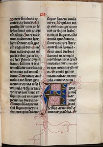 Evangeliebok med evangelistporträtt: Dekorerad initial, ca. 1480.