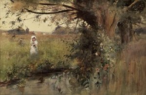 Samla blommor vid strömmen av Hector Caffieri