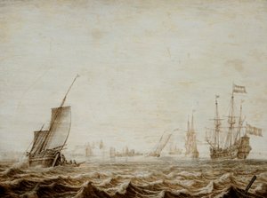 En Wijdschip som sänker segel i ett upprört hav, mitten av 1600-talet (olja på pannå) av Heerman Witmont