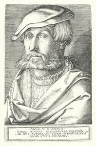 Självporträtt av Heinrich Aldegrever, tysk målare och gravör (gravyr) av Heinrich (after) Aldegrever
