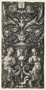 En vas mellan två chimära figurer av Heinrich Aldegrever