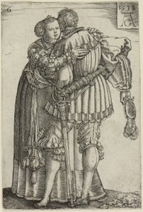 Couple Embracing, tallrik sex från The Large Wedding-Dancers av Heinrich Aldegrever