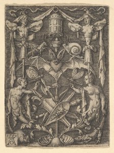 Design för en kandelabergrotesk med en fladdermus i mitten, 1550. av Heinrich Aldegrever
