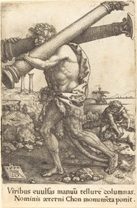 Herkules bär Gazas två kolonner, 1550. av Heinrich Aldegrever