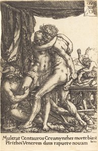 Hercules förhindrar kentaurerna från våldtäkten av Hippodamia av Heinrich Aldegrever