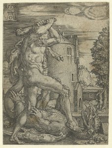 Herkules dödar draken Ladon Labours of Hercules (serietitel) av Heinrich Aldegrever