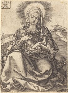 Madonna i ett landskap sittande på en kudde av Heinrich Aldegrever