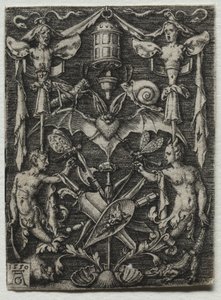 Prydnadsdesign med en fladdermus i mitten av Heinrich Aldegrever