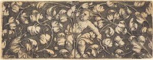 Prydnad med lövverk och ett barn i mitten, 1539. av Heinrich Aldegrever