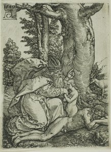 The Creation of Eva, tallrik en från Adam och Eva av Heinrich Aldegrever