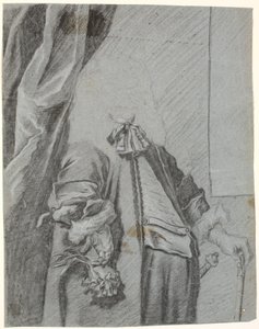 Studie för ett mansporträtt, 3/4 figur, höger hand, hållhandske, stödd på sidan, vänster hand stödd på käpp av Heinrich Dittmers