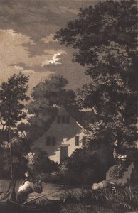 Landskap med månsken och flöjtspelare av Heinrich Grosch